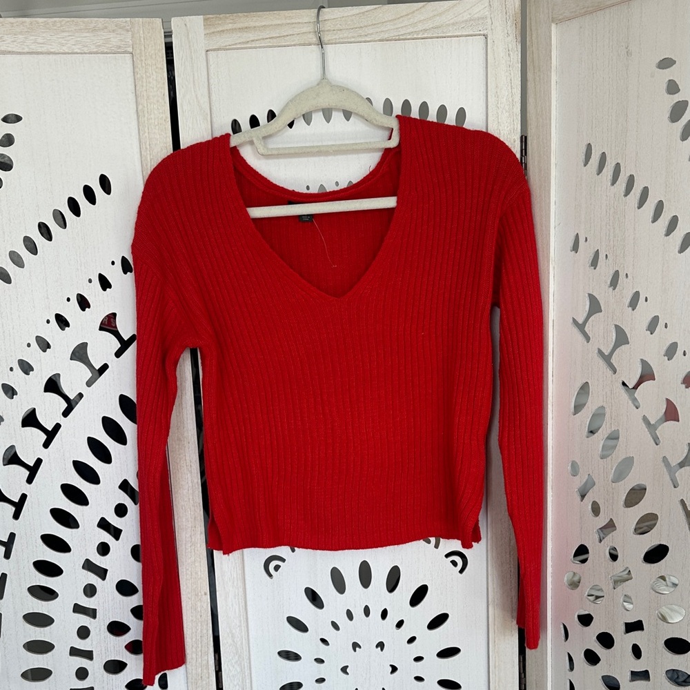 Wild Fable Red Ribbed Long Sleeve Top
